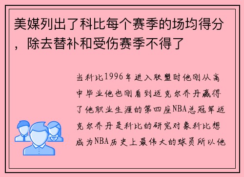 美媒列出了科比每个赛季的场均得分，除去替补和受伤赛季不得了